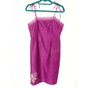 Y2K Lilly Pulitzer Raw Silk Embroidered Red Violet Midi Ladies‎ Dress sz 12 NWT
